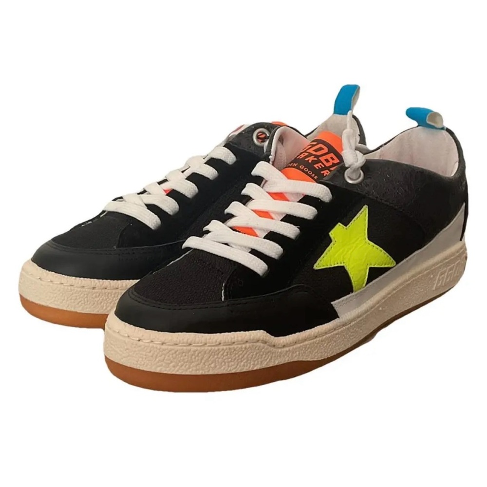 Golden Goose Black and Yellow Star Sneakers with Suede Upper